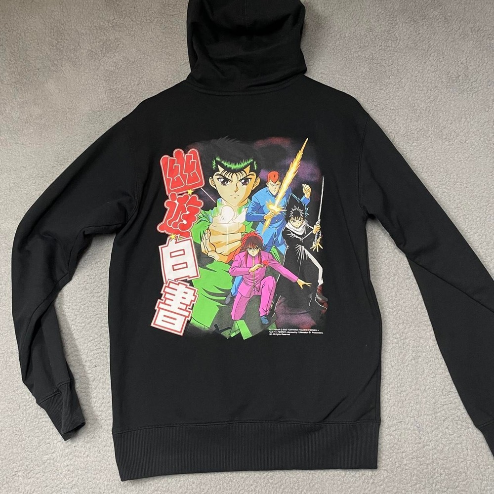 Yu Yu Hakusho Hoodie Mens Size S Black Y2K Anime Graphic Pullover